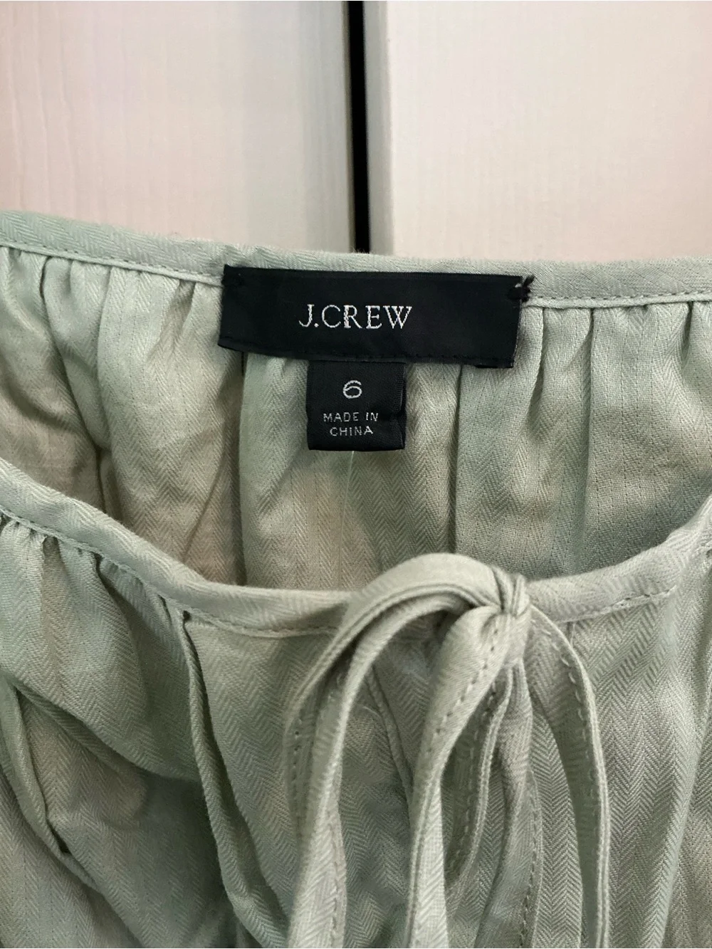 J. Crew Sage Green Smocked Square-Neck Cotton Blouse